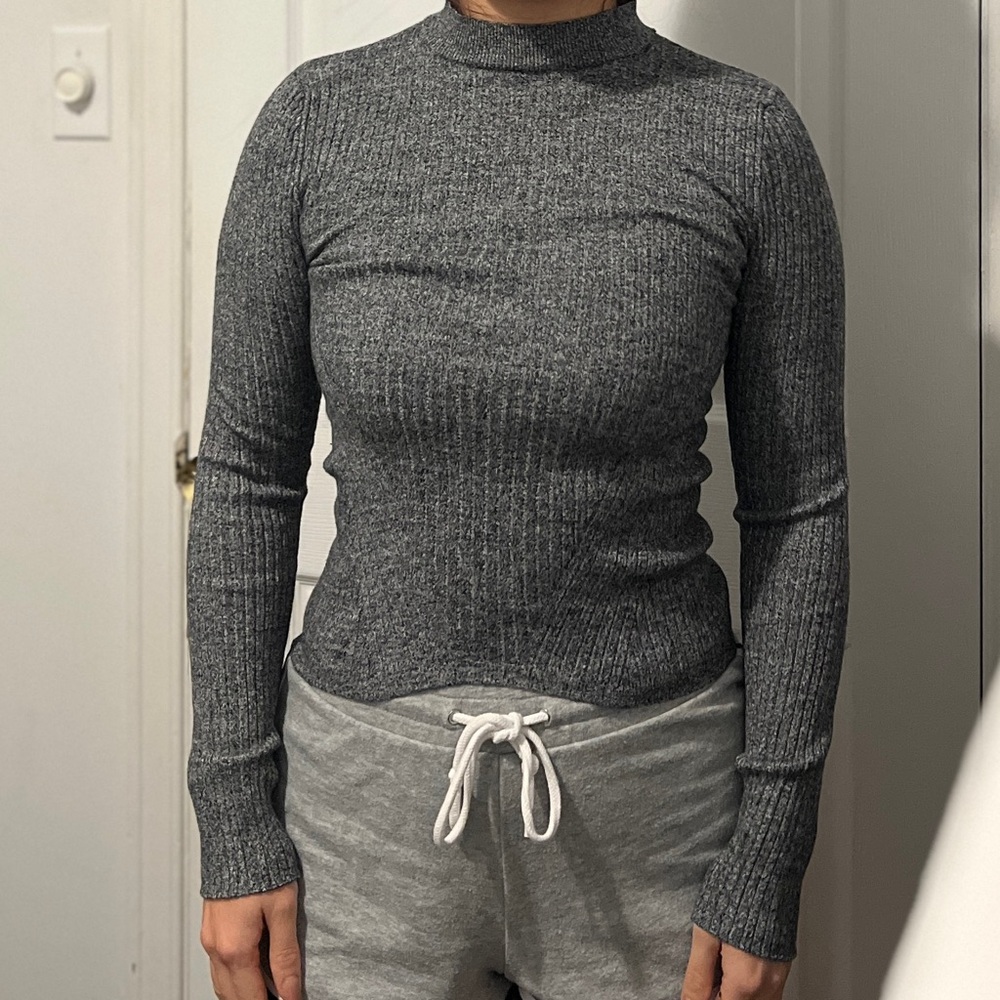 Bershka Dark Gray Ribbed Turtleneck Sweater